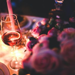 wine, rose, alcohol, party, rose flower, single, evening, night, pink, lights